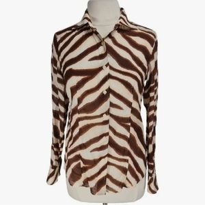 MICHAEL Michael Kors Women's Brown Zebra Print Collared Button-up